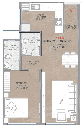 Silicon Pride Unit plan - 499 sq.ft.