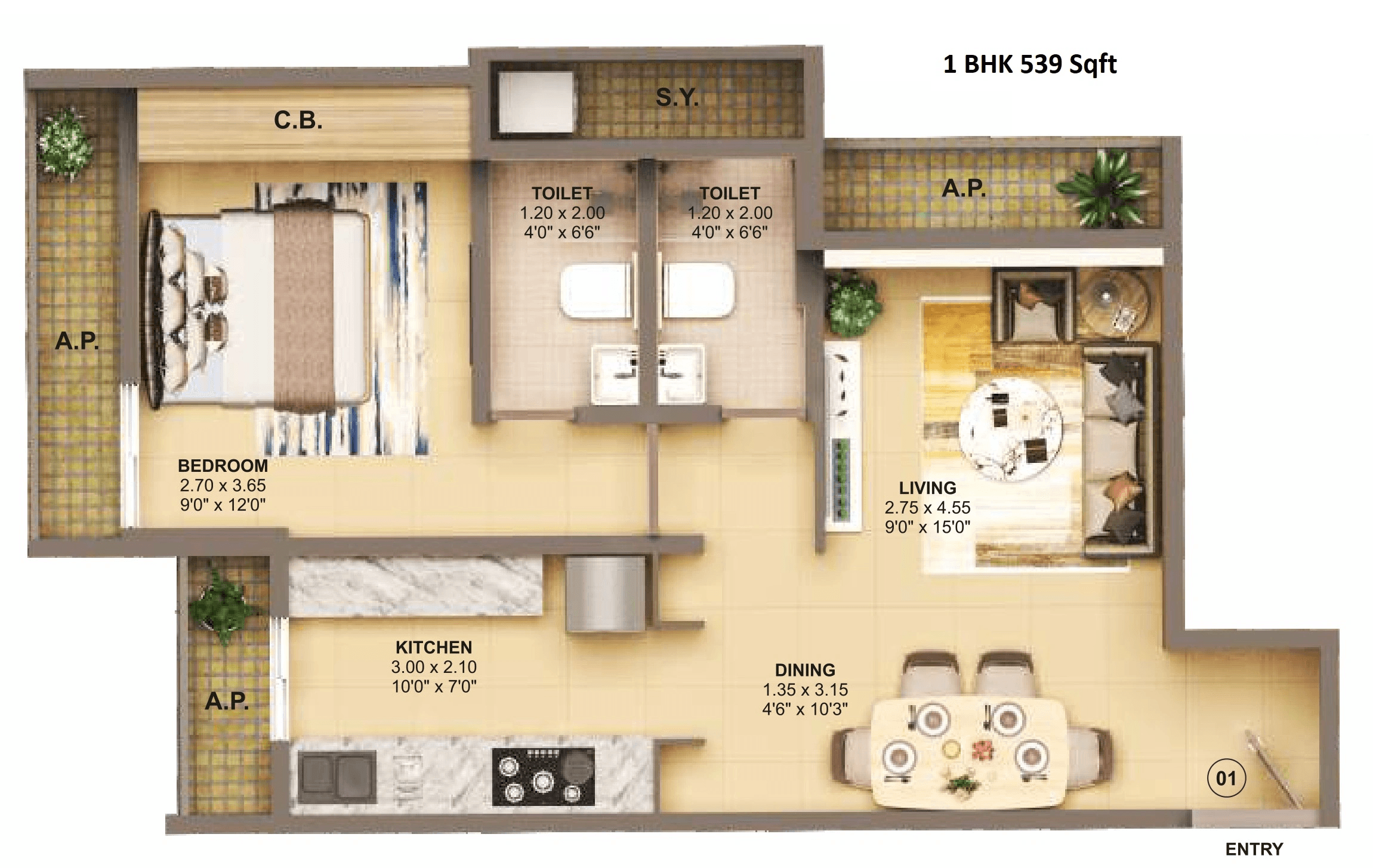 LGS Yashree Unit plan - 539 sq.ft.