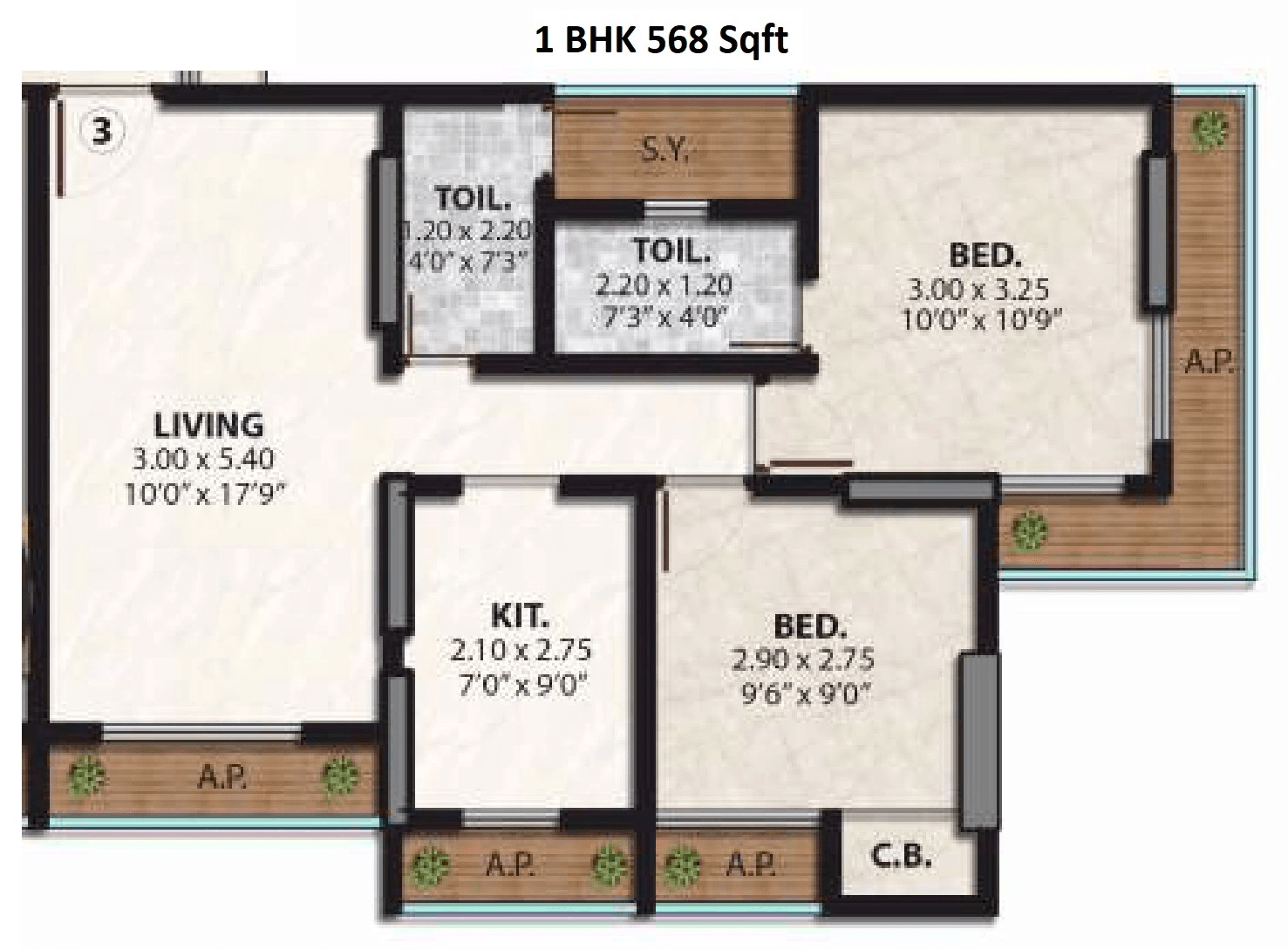 LGS Yashree Unit plan - 568 sq.ft.