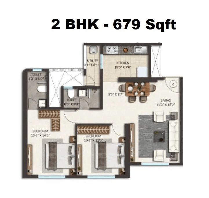 Spenta Anthea Unit plan - 679 sq.ft.