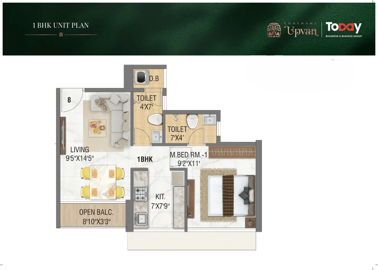 Today Upvan Unit plan - 415 sq.ft.