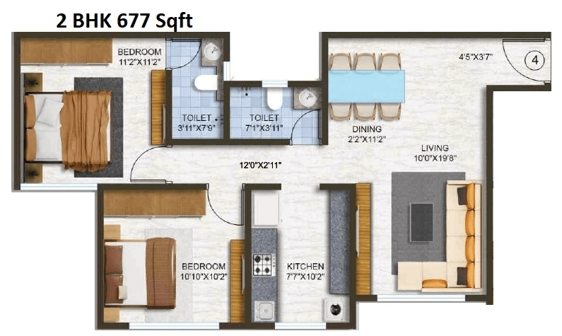 Silicon Hofe Unit plan - 677 sq.ft.