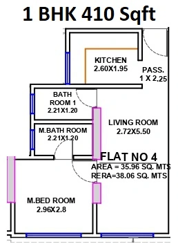 Kripa Elite Mangalam Unit plan - 410 sq.ft.