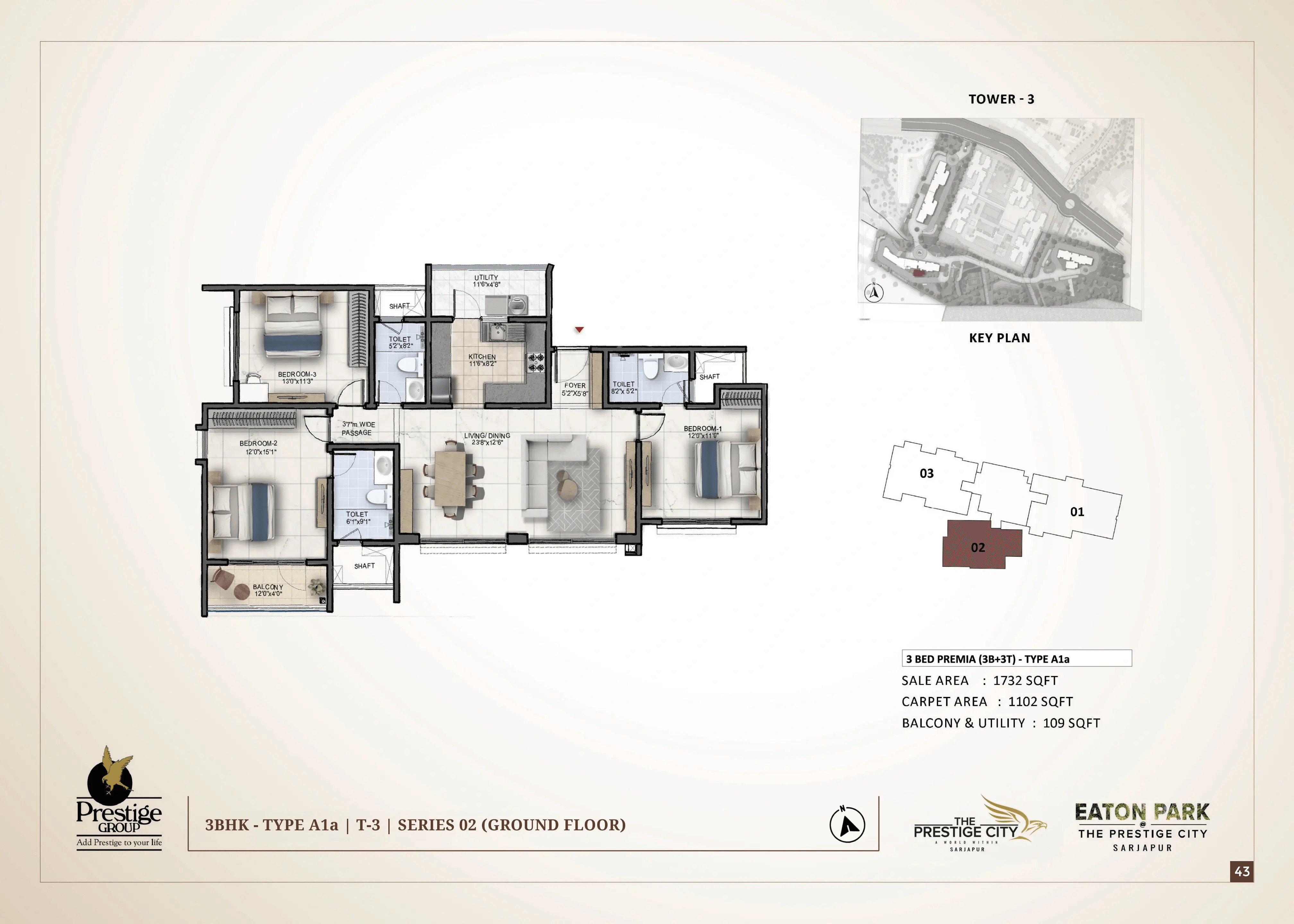 Prestige Ethan Unit plan - 1102 sq.ft.