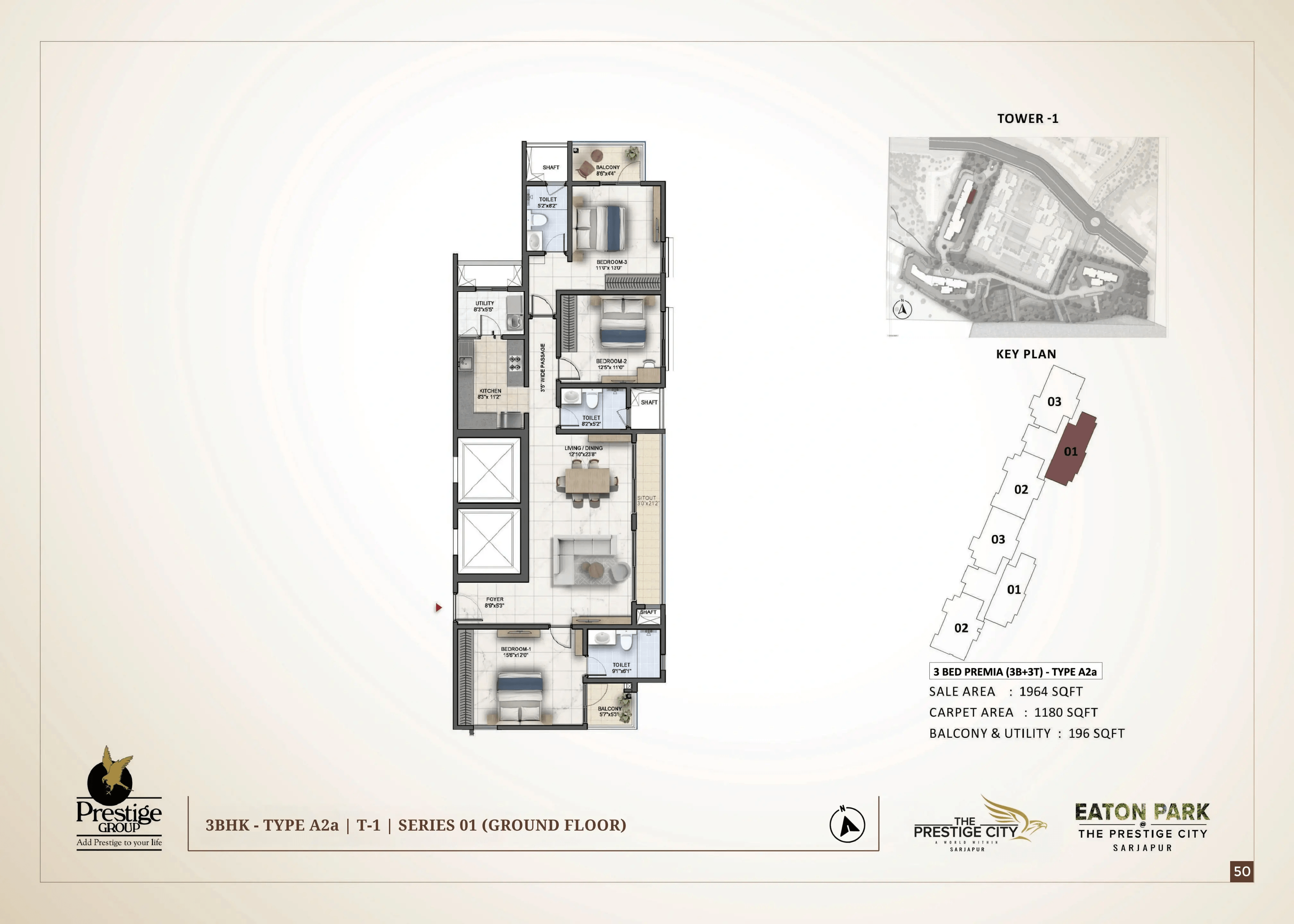 Prestige Ethan Unit plan - 1180 sq.ft.