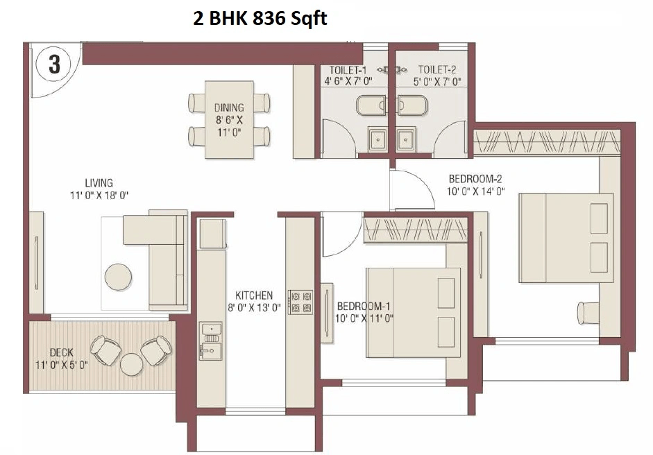 Gami The Elements Unit plan - 836 sq.ft.