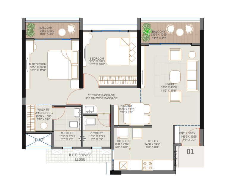 Goyal My Home Sanctuary Unit plan - 760 sq.ft.