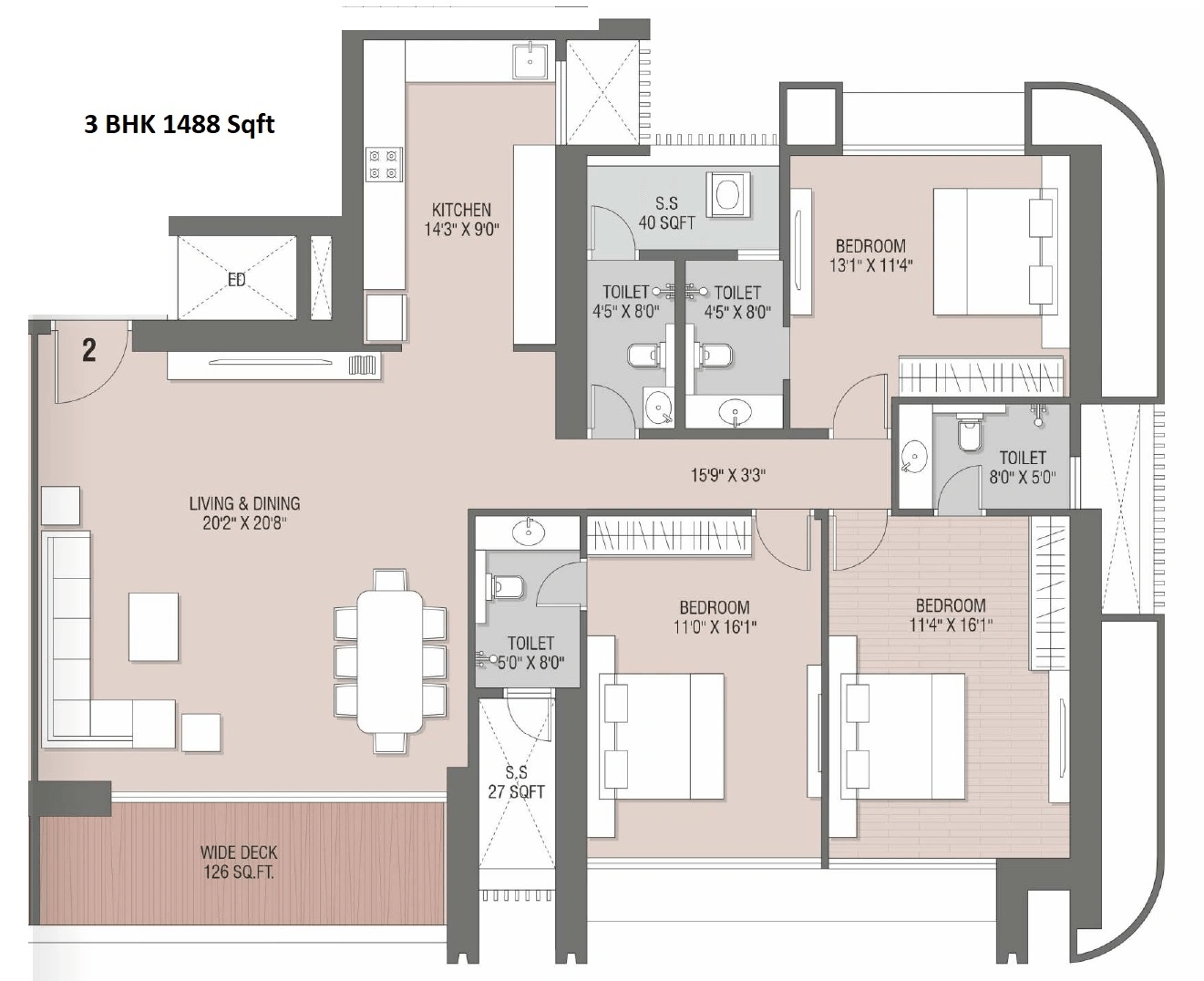 Unit plan - 1488 sq.ft.