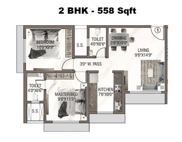 Unit plan - 558 sq.ft.