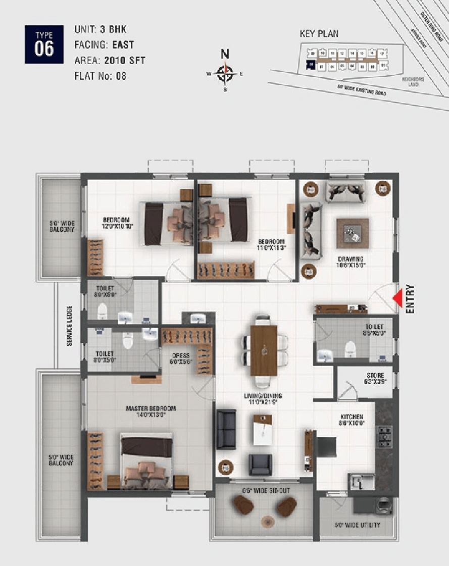 Origin Amogha Unit plan - 1427 sq.ft.