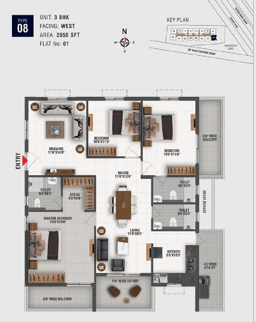 Origin Amogha Unit plan - 1455 sq.ft.