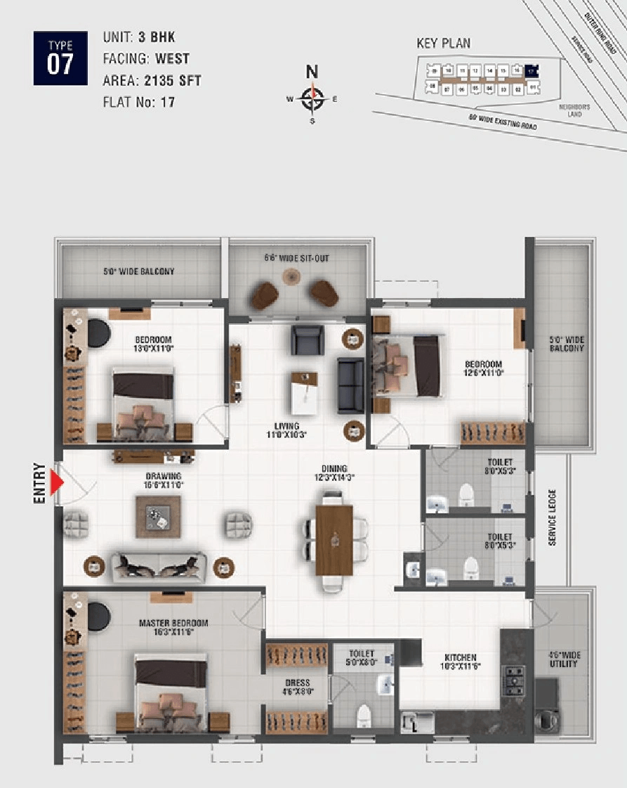 Origin Amogha Unit plan - 1515 sq.ft.