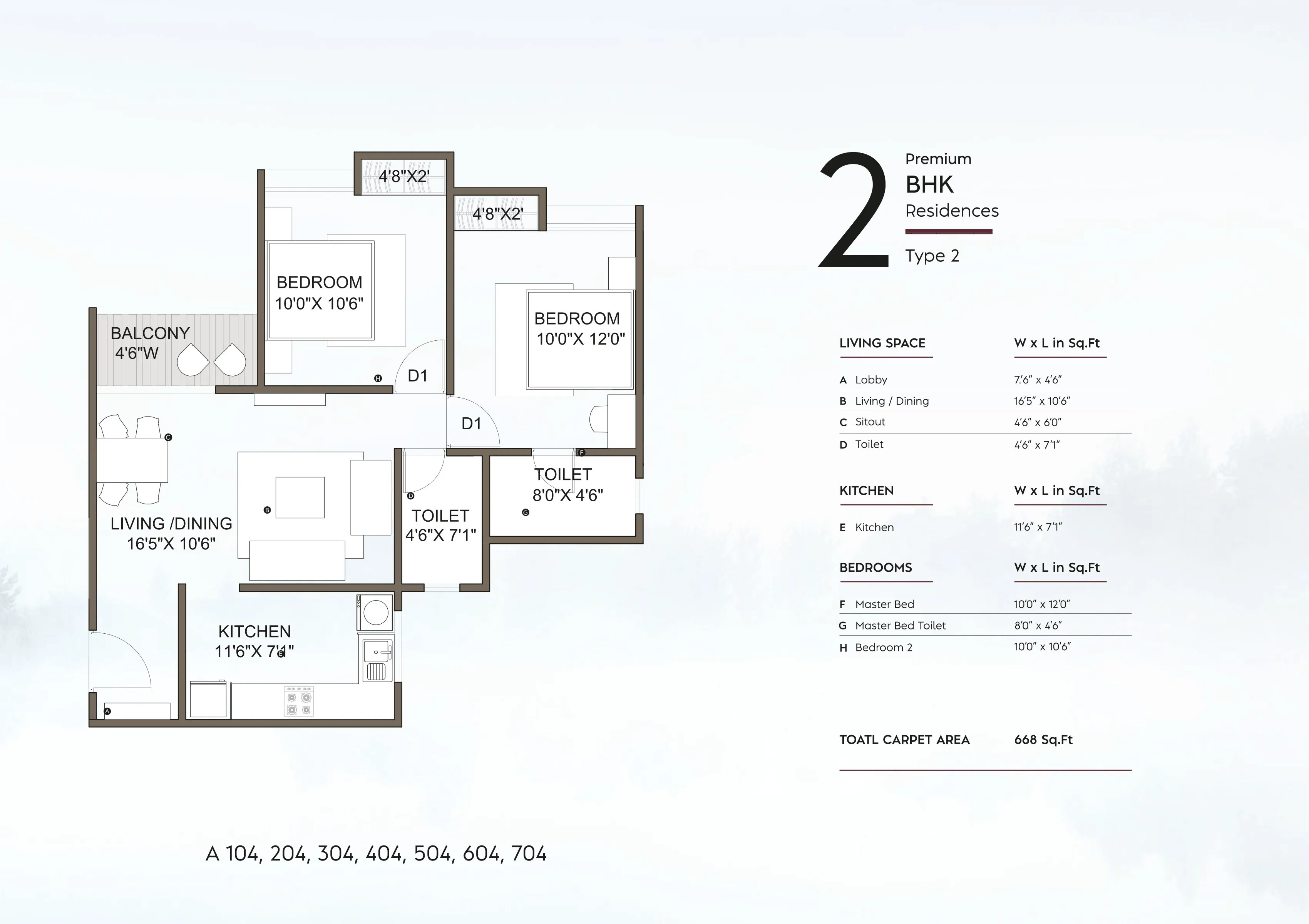 Unit plan - 668 sq.ft.