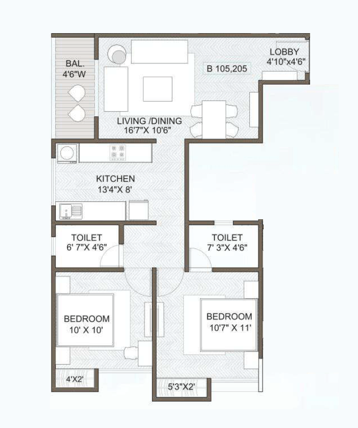 Maruti Raviumang Unit plan - 693 sq.ft.