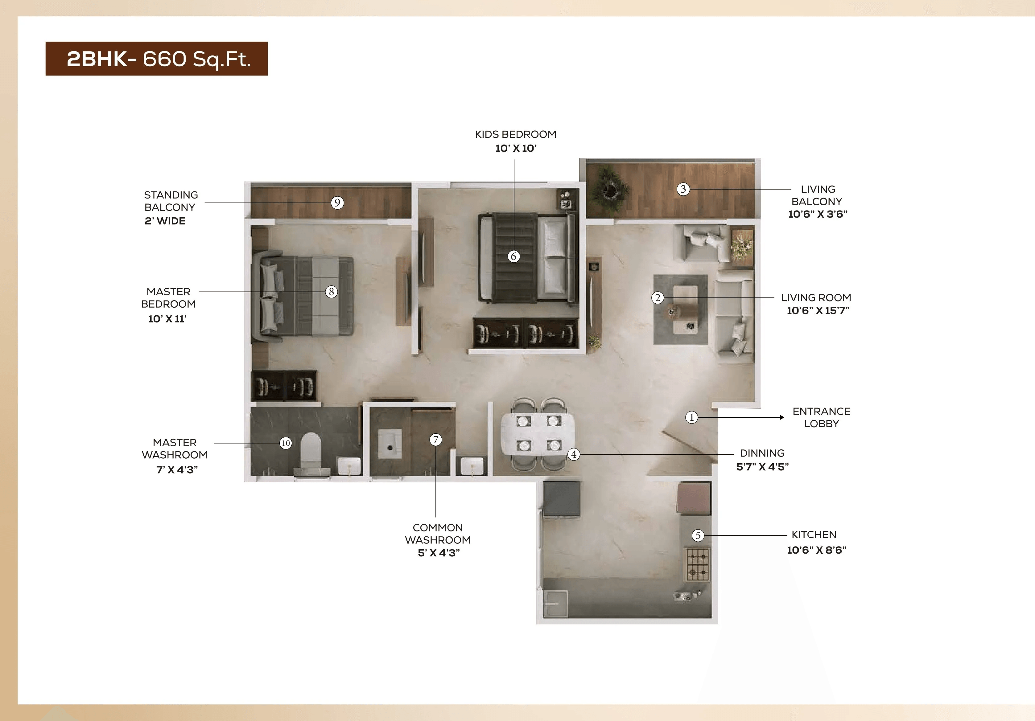Shankeshwar Vithuchandra Skye Unit plan - 660 sq.ft.