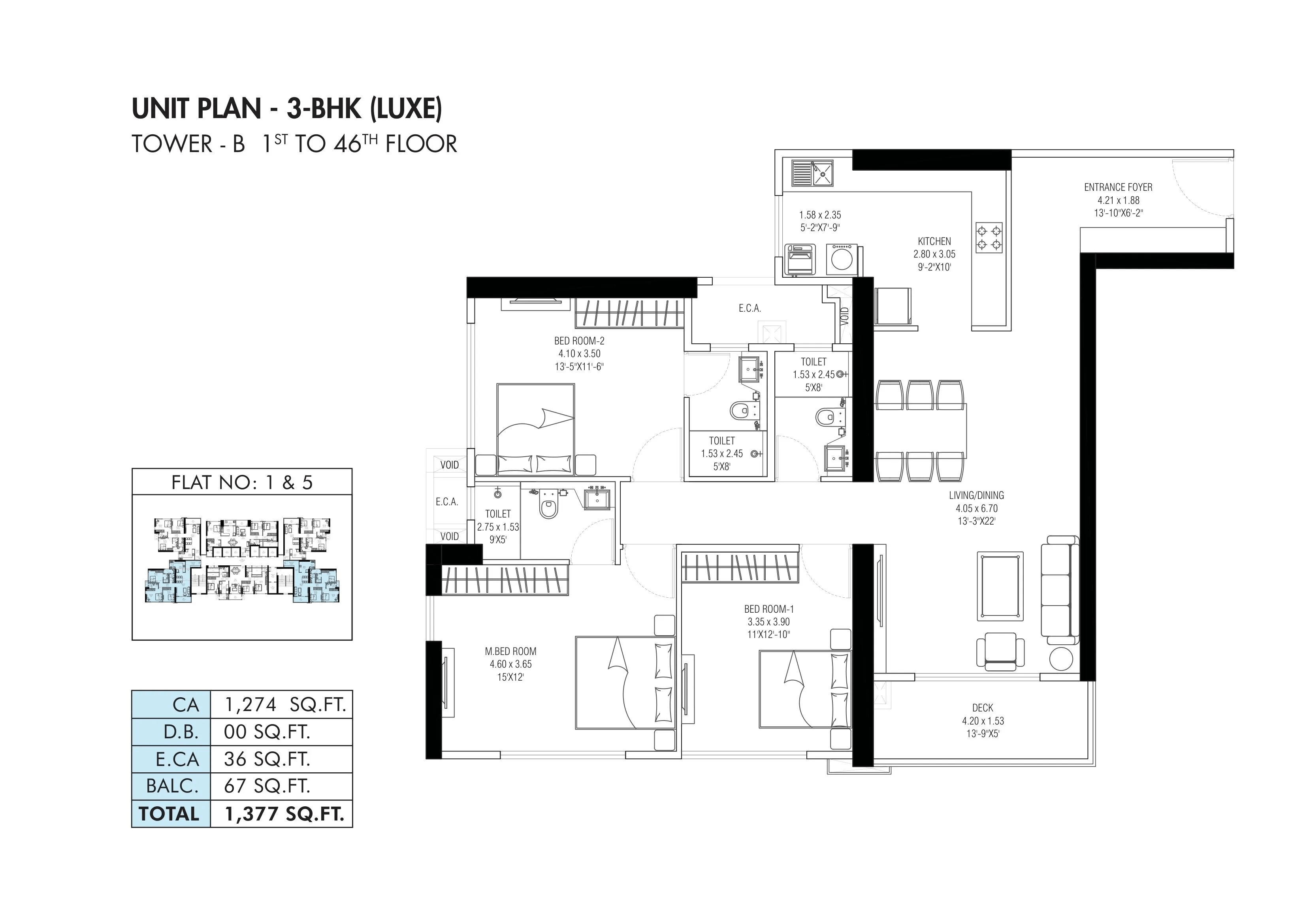 Shapoorji NP 1.2 Unit plan - 1377 sq.ft.