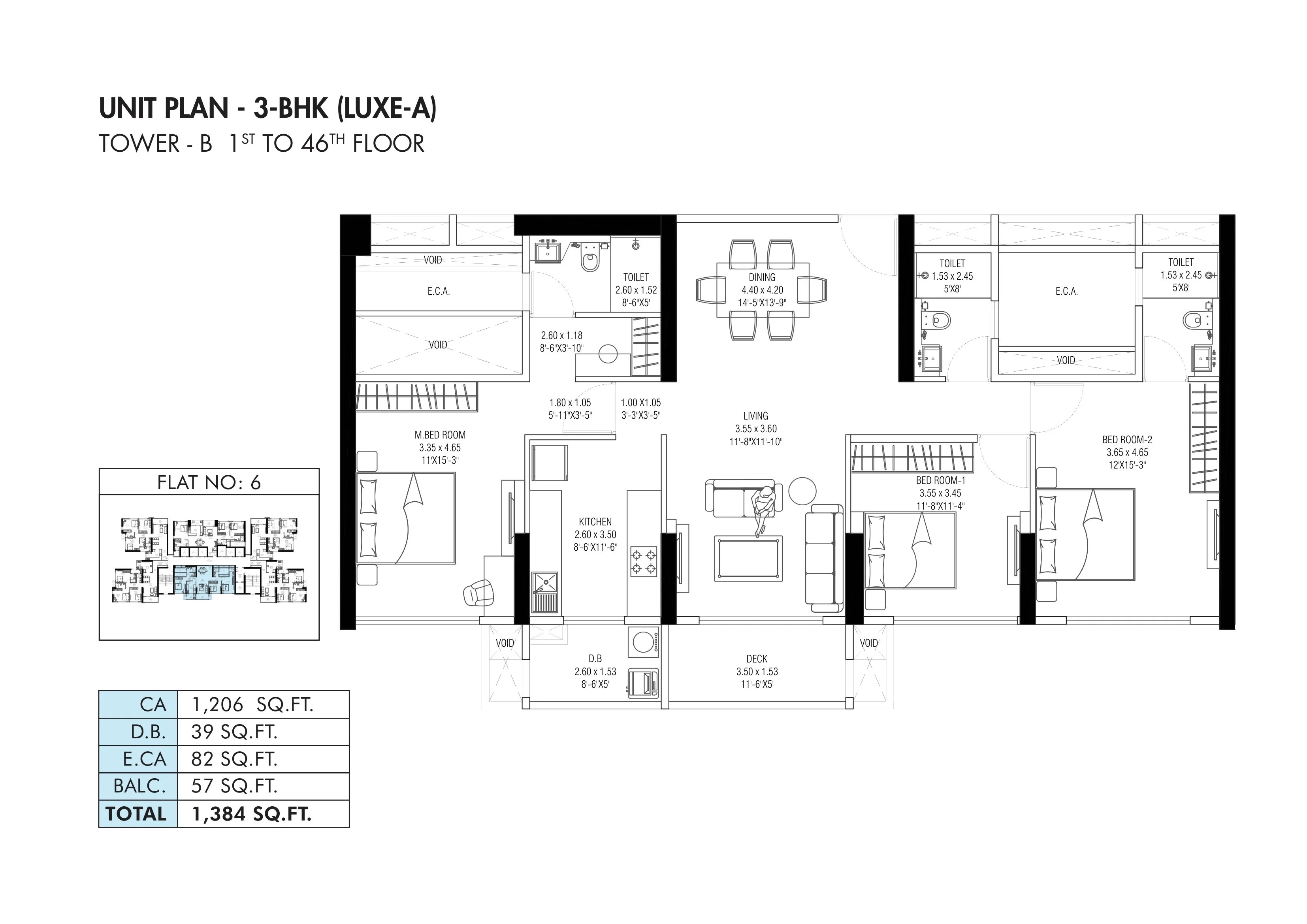 Shapoorji NP 1.2 Unit plan - 1384 sq.ft.