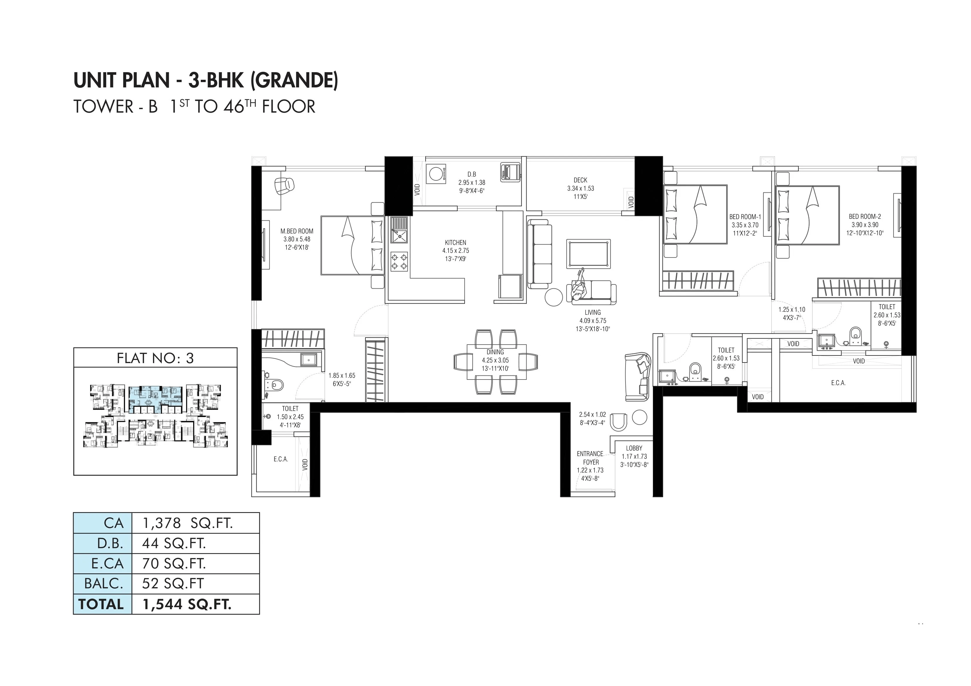 Shapoorji NP 1.2 Unit plan - 1544 sq.ft.