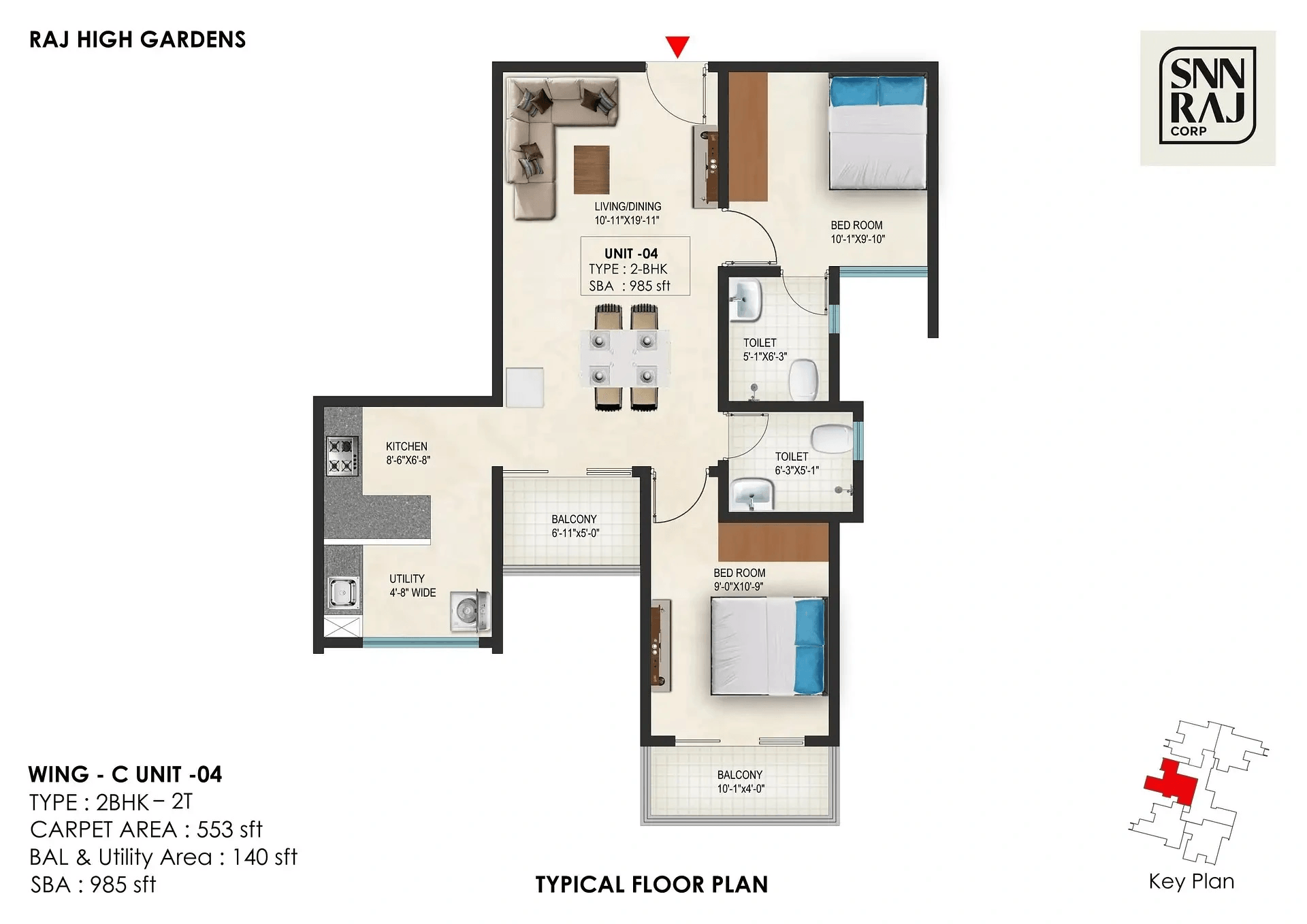 SNN Raj High Gardens Unit plan - 552 sq.ft.