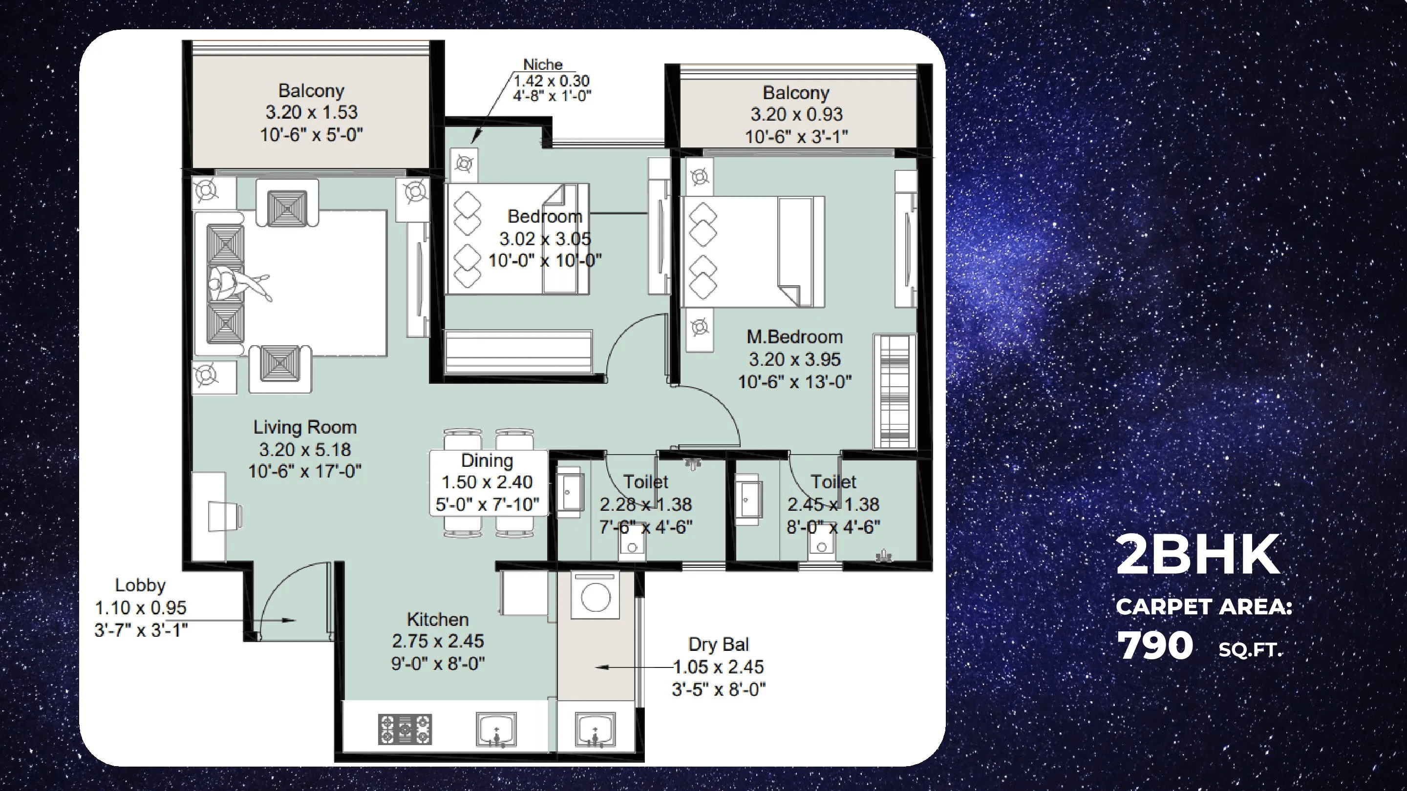 Unit plan - 790 sq.ft.