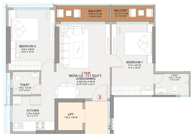 Bhakti Pride Unit plan - 711 sq.ft.
