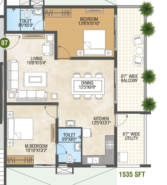 Pragathi Green Woods Unit plan - 849 sq.ft.