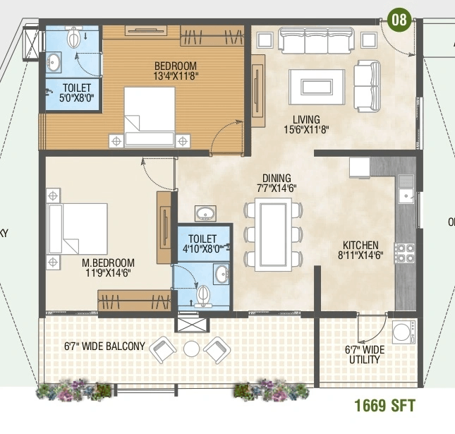 Pragathi Green Woods Unit plan - 946 sq.ft.