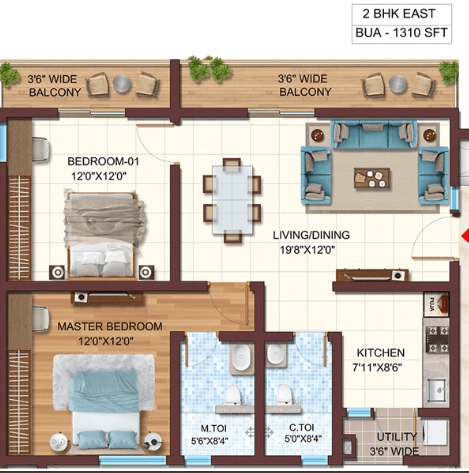 Vasavi Atlantis Unit plan - 917 sq.ft.