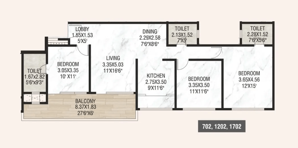 Mont Vert Wings Unit plan - 1156 sq.ft.