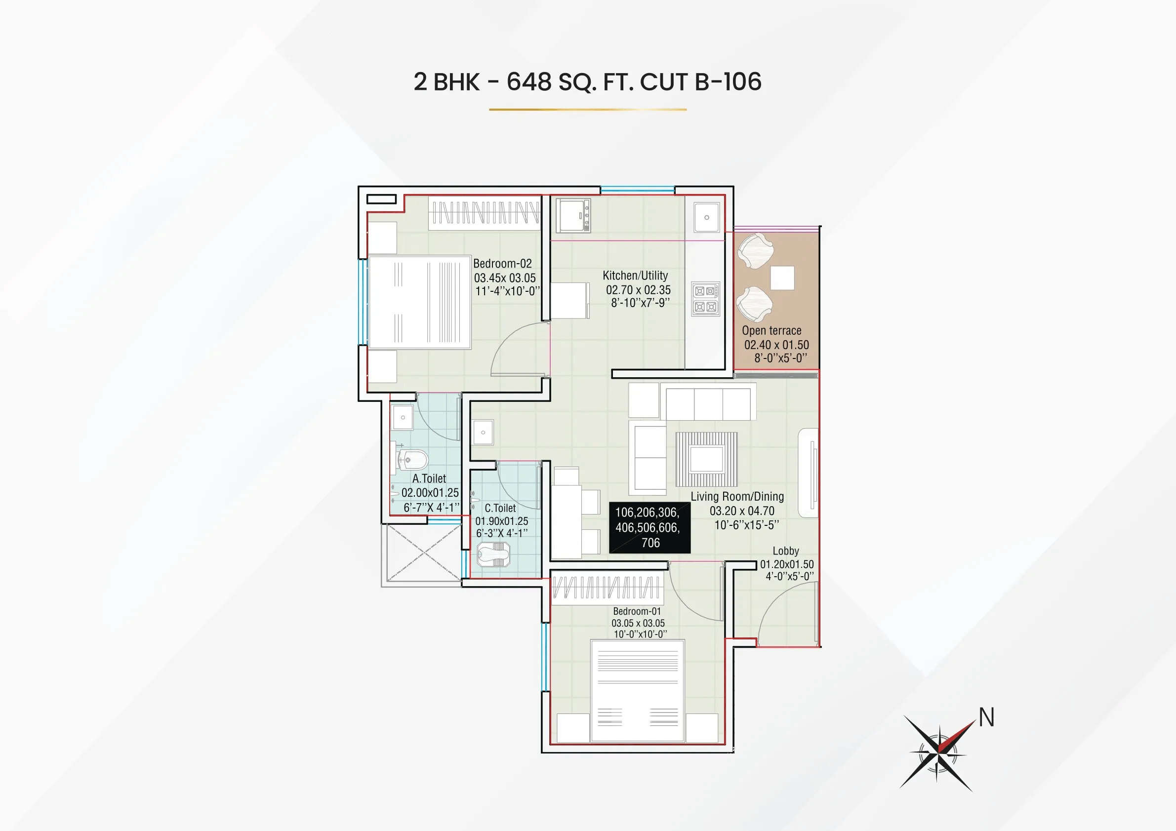 Yogesh Gandharva Nagari A3 Unit plan - 649 sq.ft.