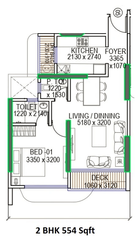 Unit plan - 554 sq.ft.
