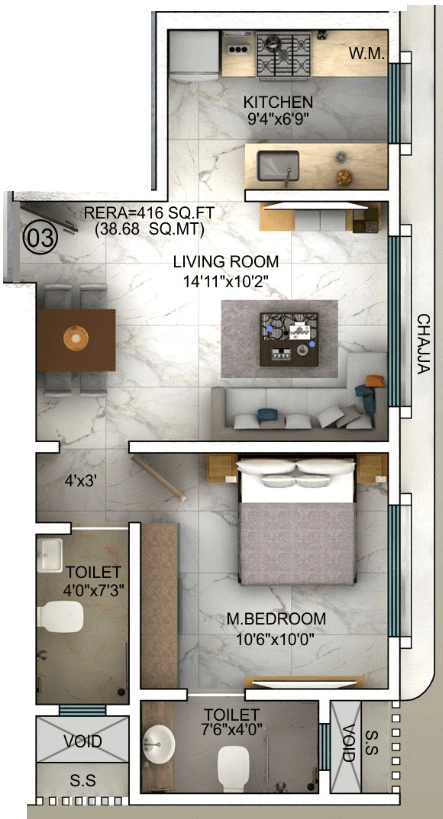 Unit plan - 416 sq.ft.