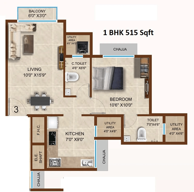 Heritage Emerald Unit plan - 515 sq.ft.