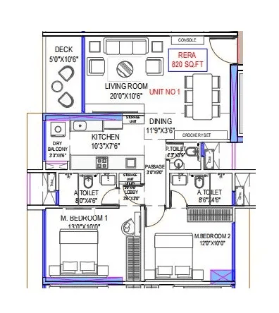 Unit plan - 820 sq.ft.