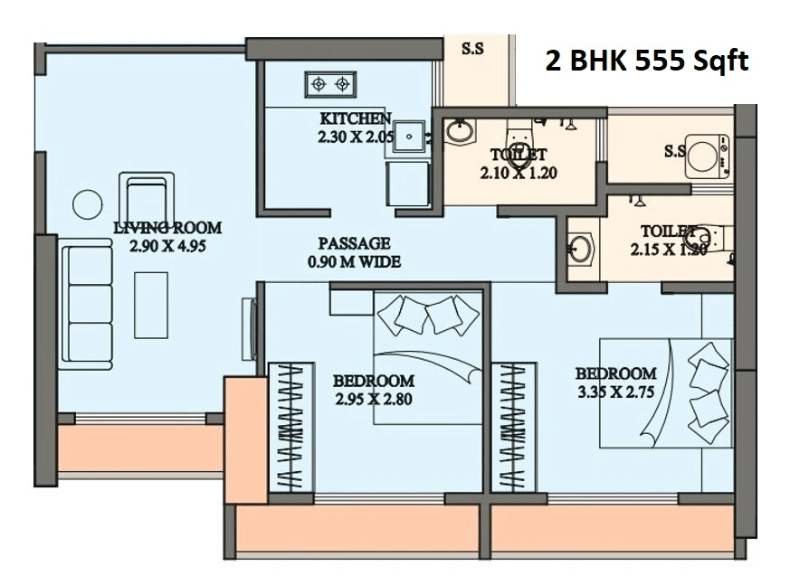 Unit plan - 555 sq.ft.