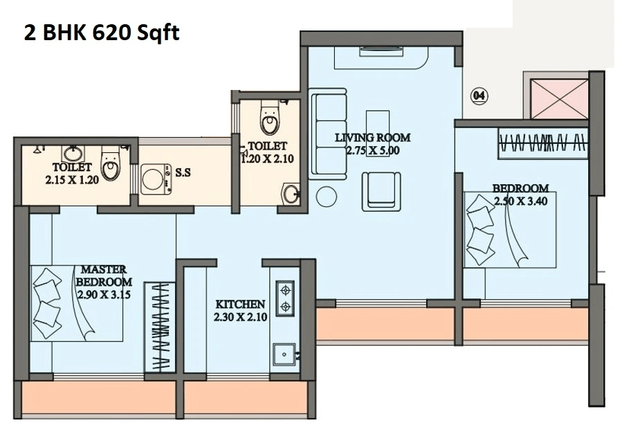 Swamiraj Zenith Unit plan - 620 sq.ft.