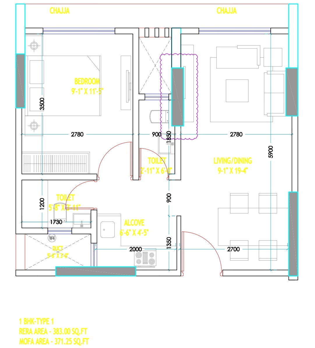 Shivasa Bayview Unit plan - 383 sq.ft.