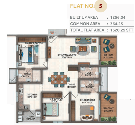 Candeur Twins Unit plan - 1256 sq.ft.
