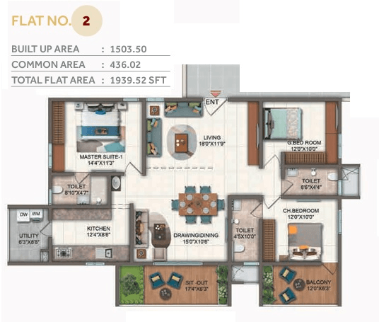 Candeur Twins Unit plan - 1503 sq.ft.