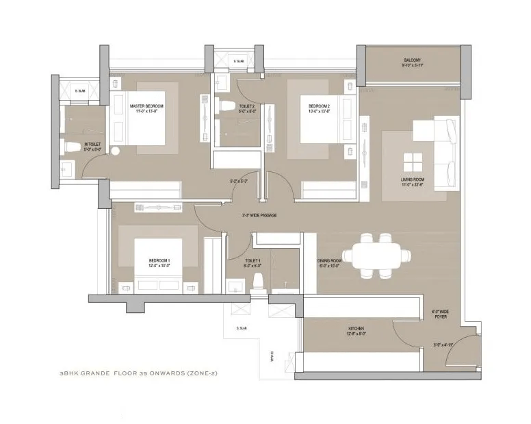Oberoi Sky City Unit plan - 1132 sq.ft.
