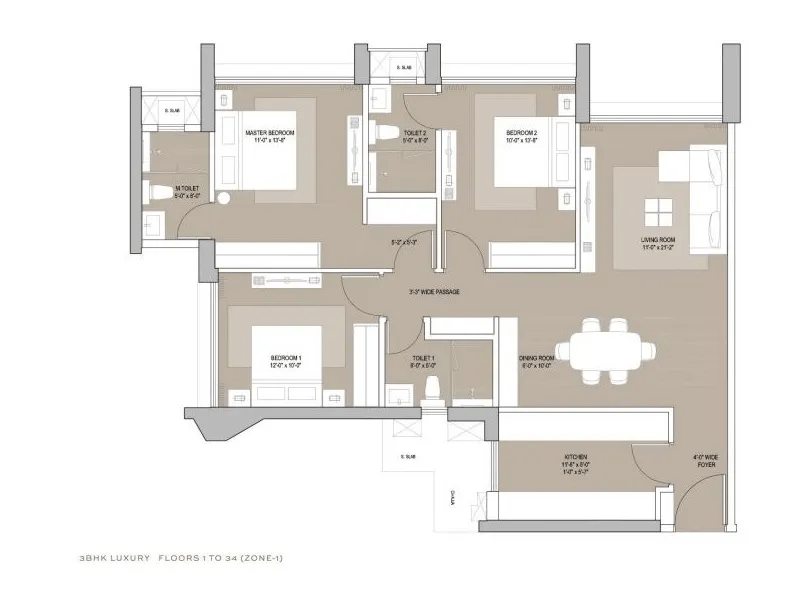 Oberoi Sky City Unit plan - 1054 sq.ft.