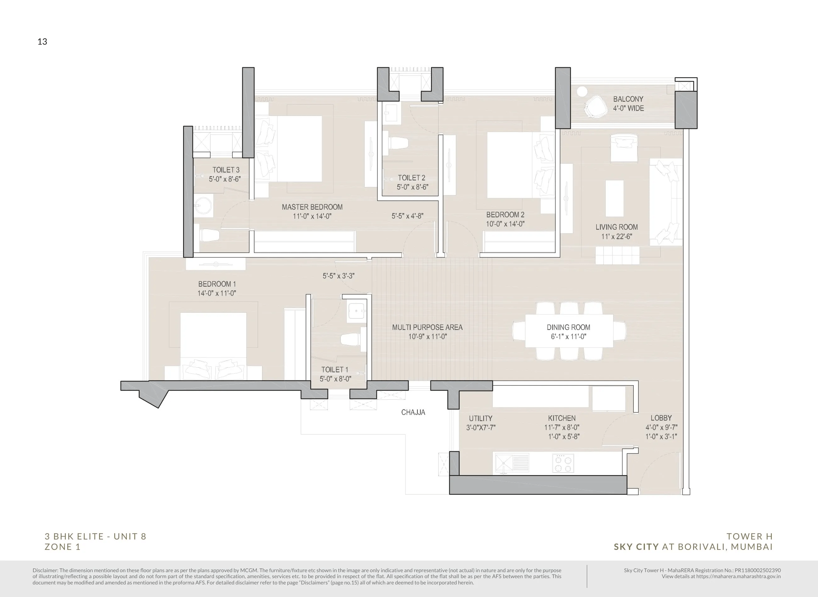 Oberoi Sky City Unit plan - 1316 sq.ft.