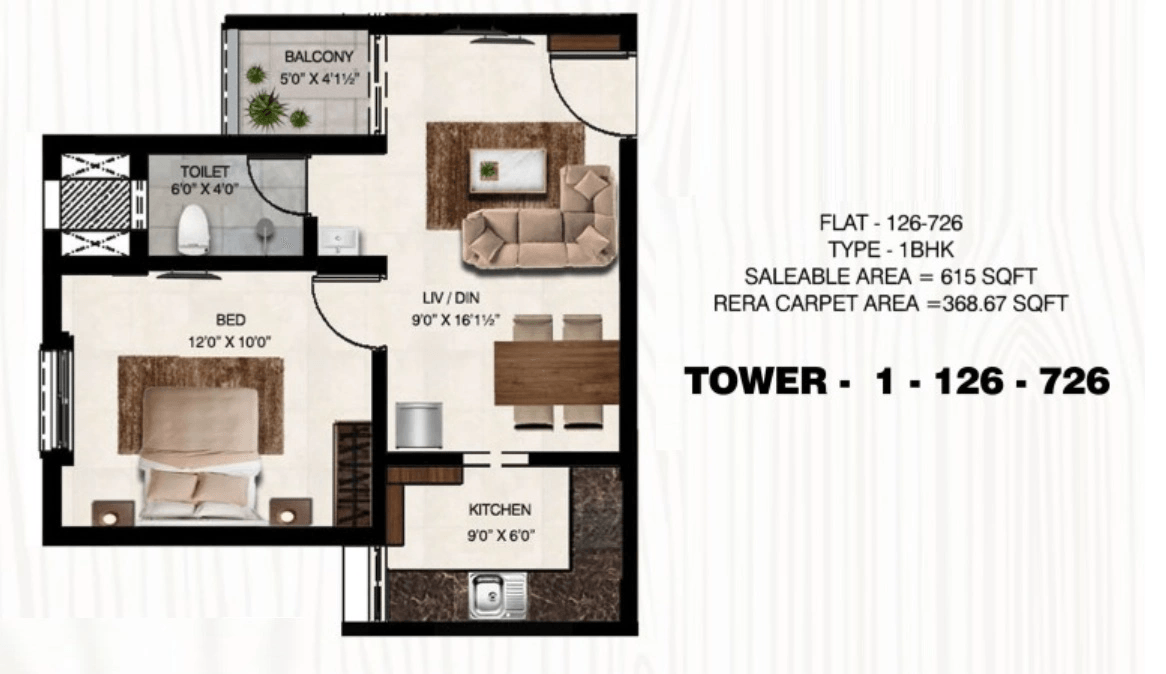 Unit plan - 368 sq.ft.