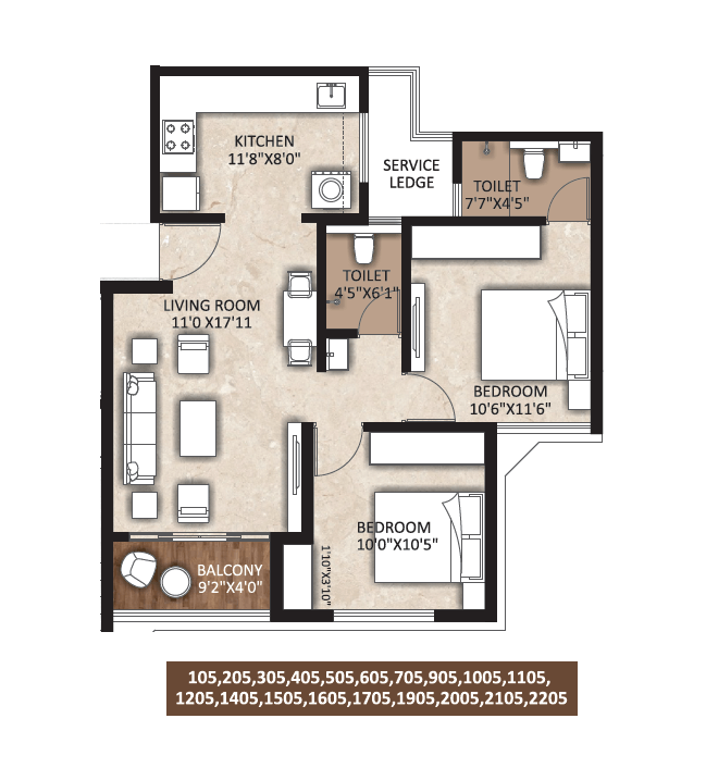 Sonigara Signature Park Unit plan - 683 sq.ft.