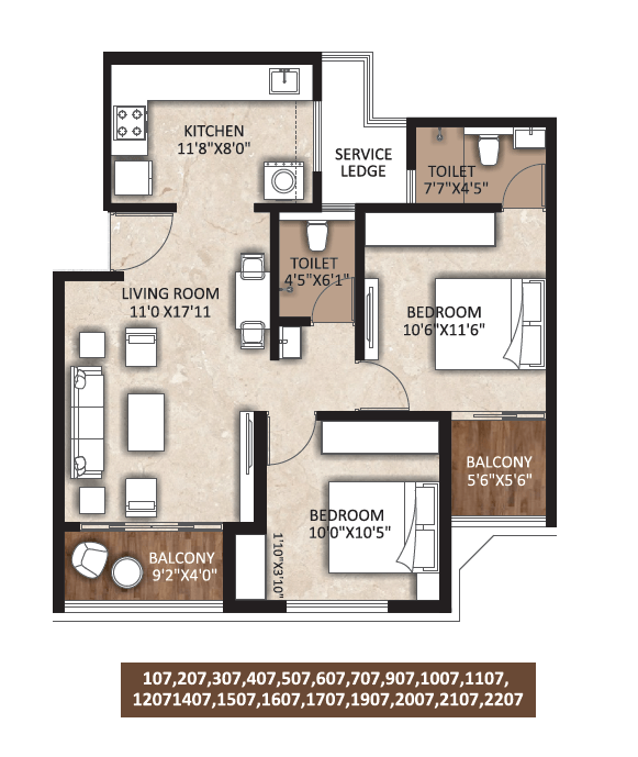 Sonigara Signature Park Unit plan - 718 sq.ft.