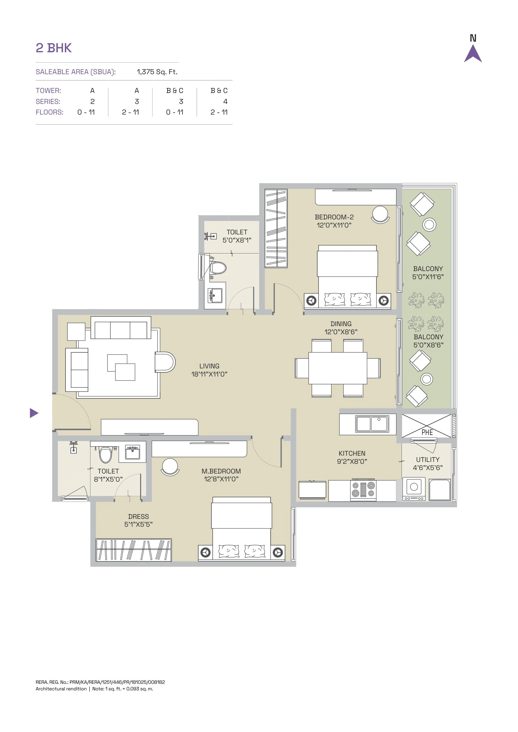 Century Mirai Unit plan - 962 sq.ft.