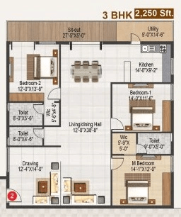 Atulyam Trident Unit plan - 1502 sq.ft.