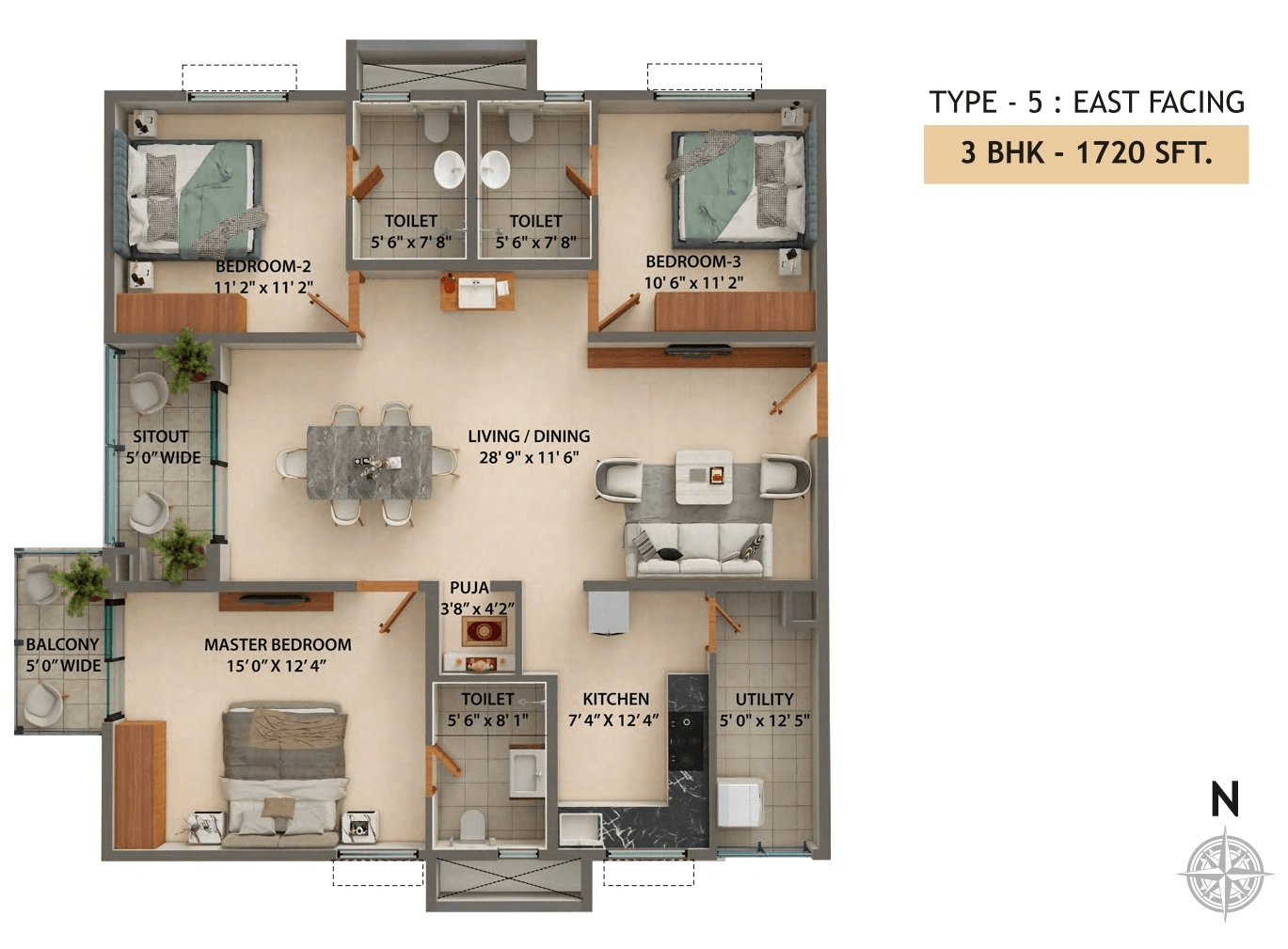Ramky One Astra Unit plan - 1091 sq.ft.