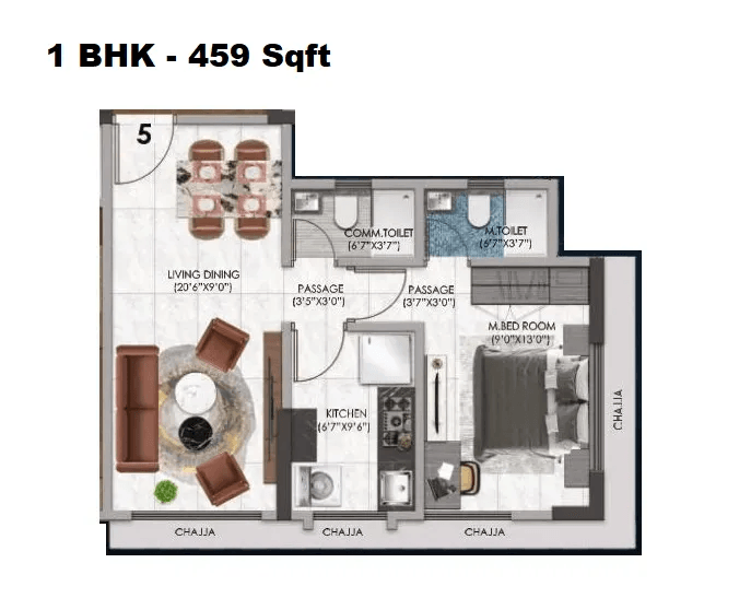 Sanghvi Horizon Unit plan - 459 sq.ft.