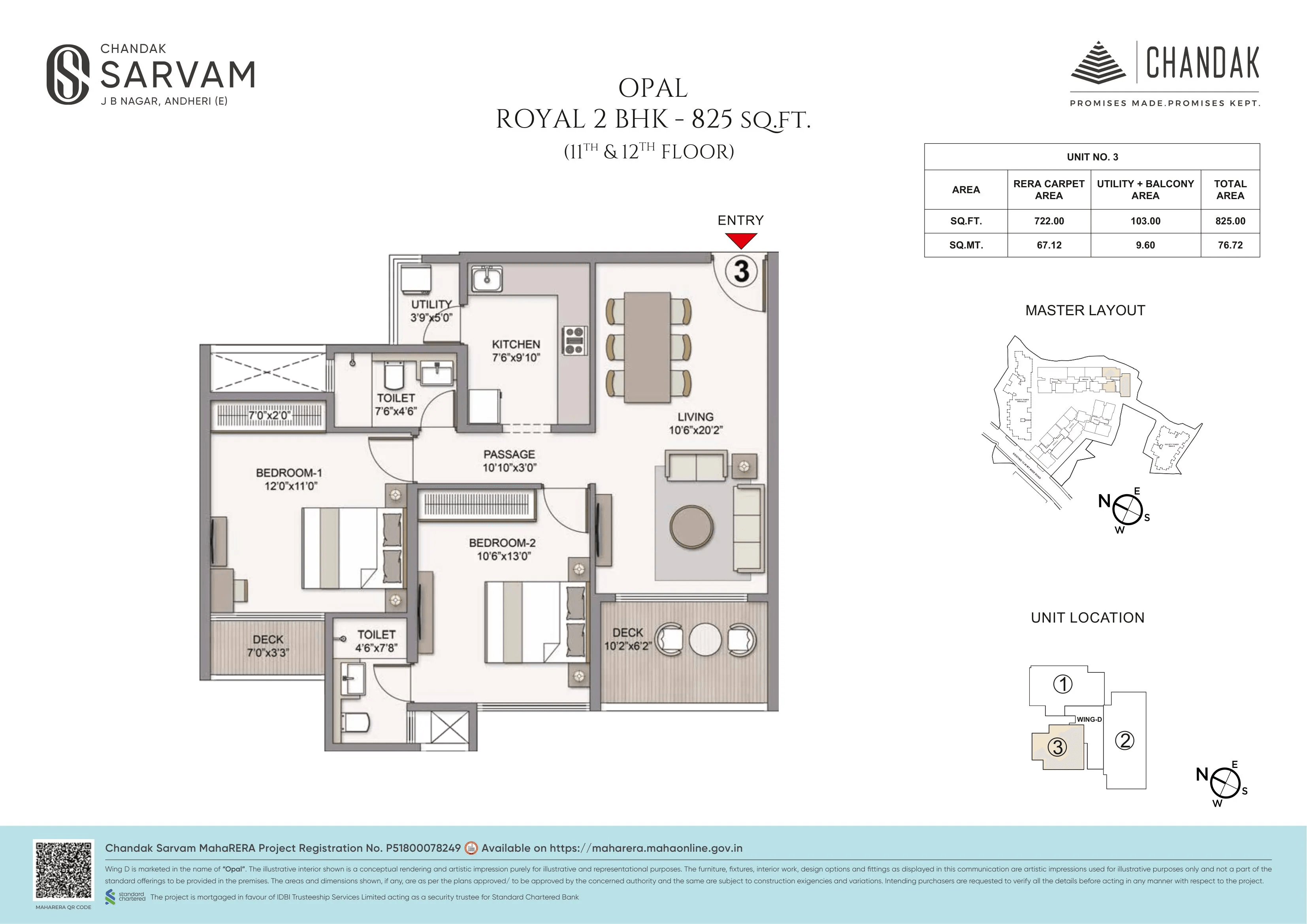 Chandak Sarvam Unit plan - 825 sq.ft.